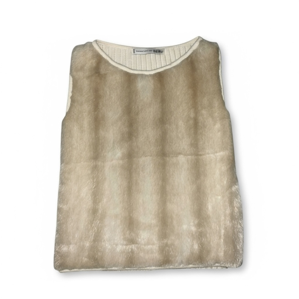 Florence Korn for ECRU -made in France- Beige and White Faux Fur Vest Size 4